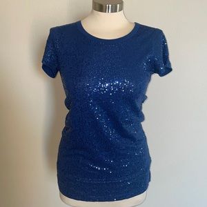 DKNY Navy Sequin Sparkly Top (Size P)